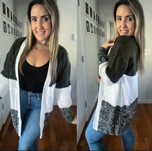 Charcoal Colorblock Cable Knit Cardigan