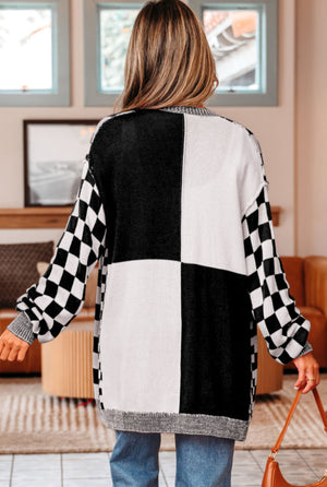 Fly High Black Checkered Cardigan