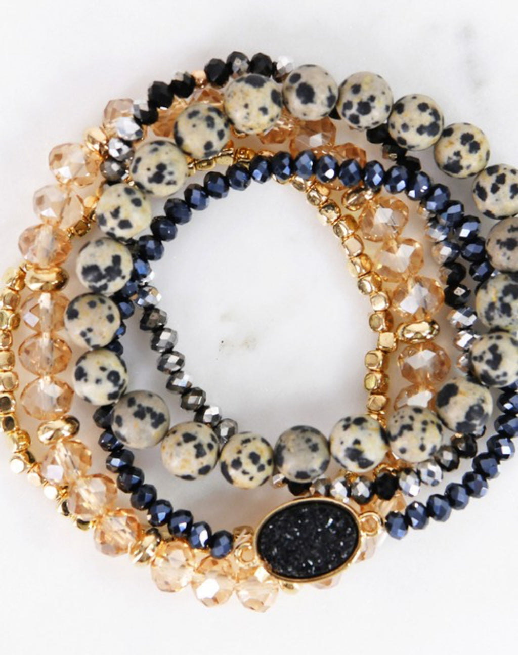 The Wrenlee Dalmatian Stone Beaded Bracelet Stack