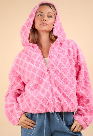 The Teddi Pink Oversized Fuzzy Textured Jacket