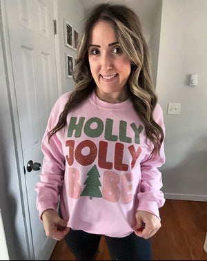 HOLLY JOLLY BABE Pink Full Size UNISEX Fleece Sweatshirt