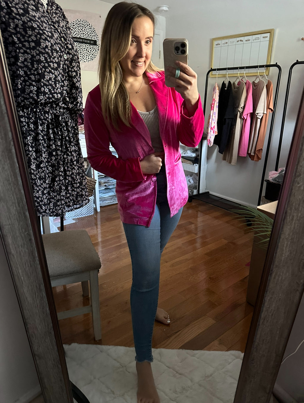 Show Stopper Sterling Pink Velvet Blazer