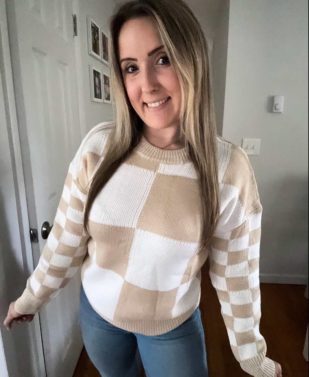 Gossip Girl Checkered Print Drop Shoulder Sweater