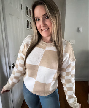 Gossip Girl Checkered Print Drop Shoulder Sweater