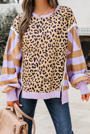 Deal Breaker Lavender Leopard Striped Long Sleeve Sweatshirt