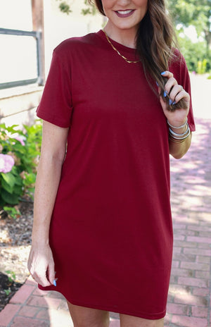 The Bailey Burgundy Basic T-Shirt Dress