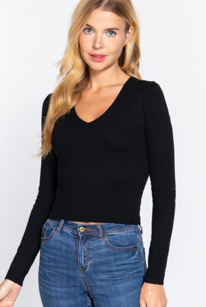 Time For Me Black Long Sleeve Sweater Top