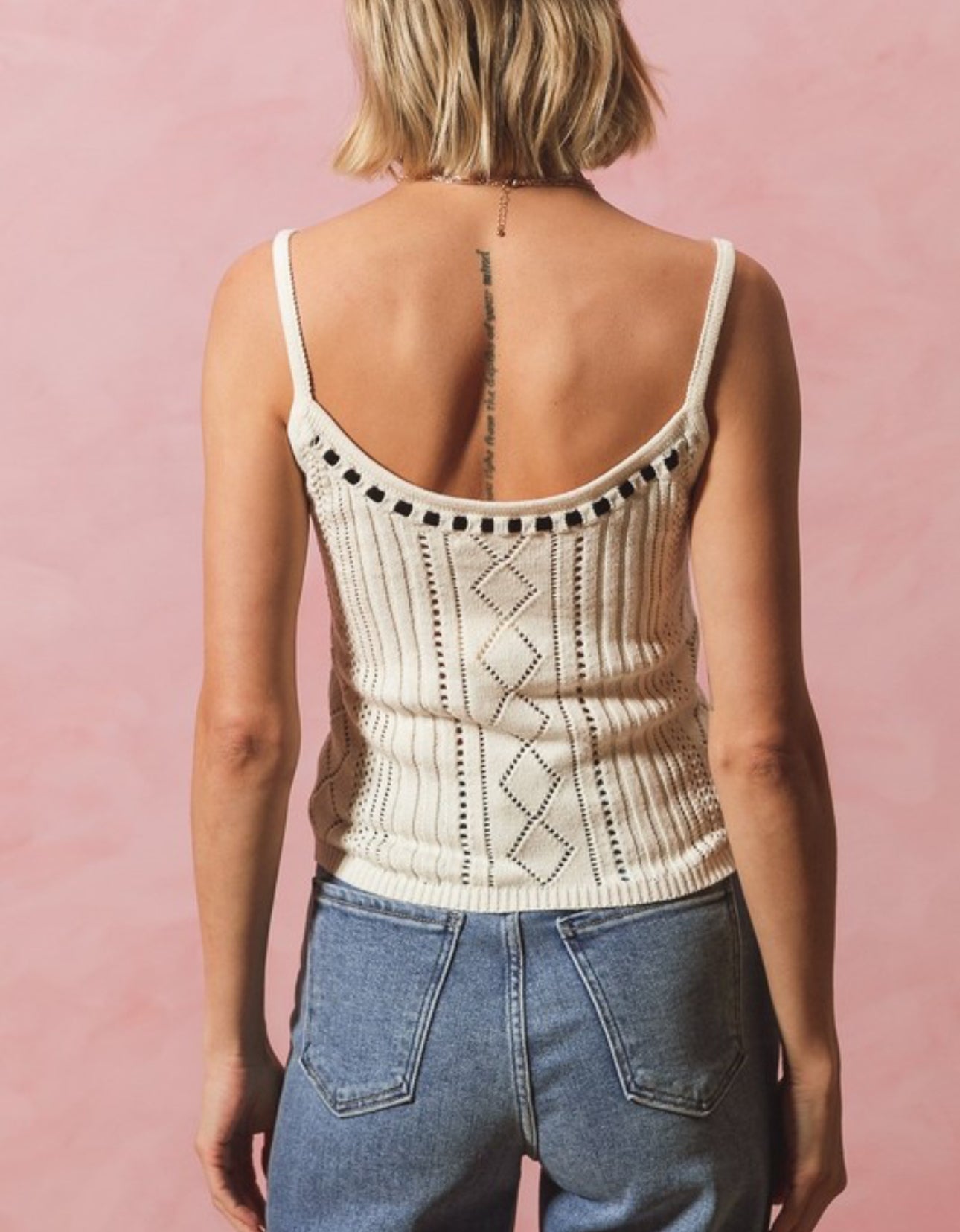 The Deja Vu Ivory Ribbon Tie Sweater Knit Tank Top