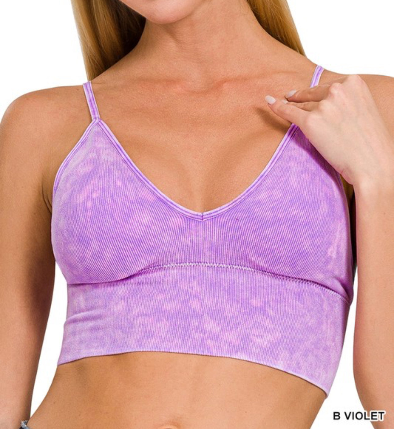 BRIGHT VIOLET Washed Ribbed Bra Padded Spaghetti Strap Tank