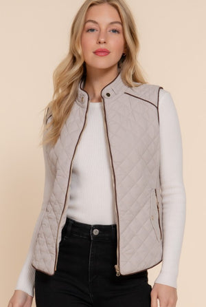 Own Your Truth Taupe Quilted Detailed Vest