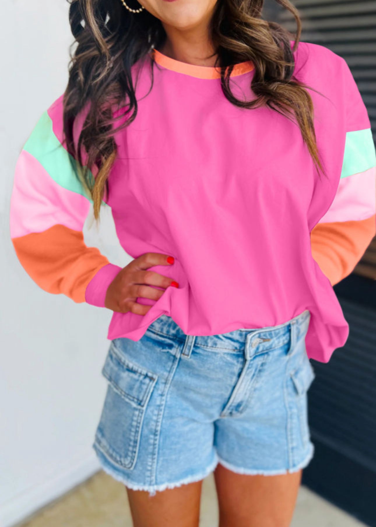 PREORDER Pink Pastel Color Block Long Sleeve Top