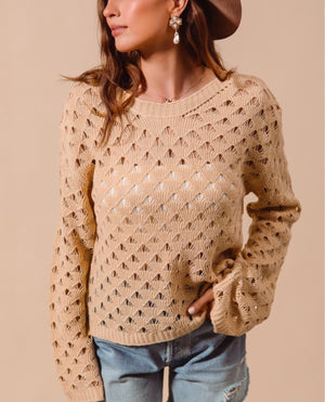 Long Story Short Natural Open Knit Sweater