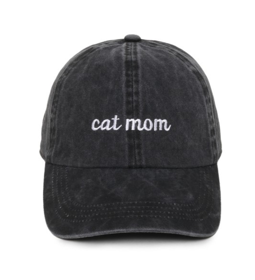 Cat Mom Black Embroidered Baseball Hat