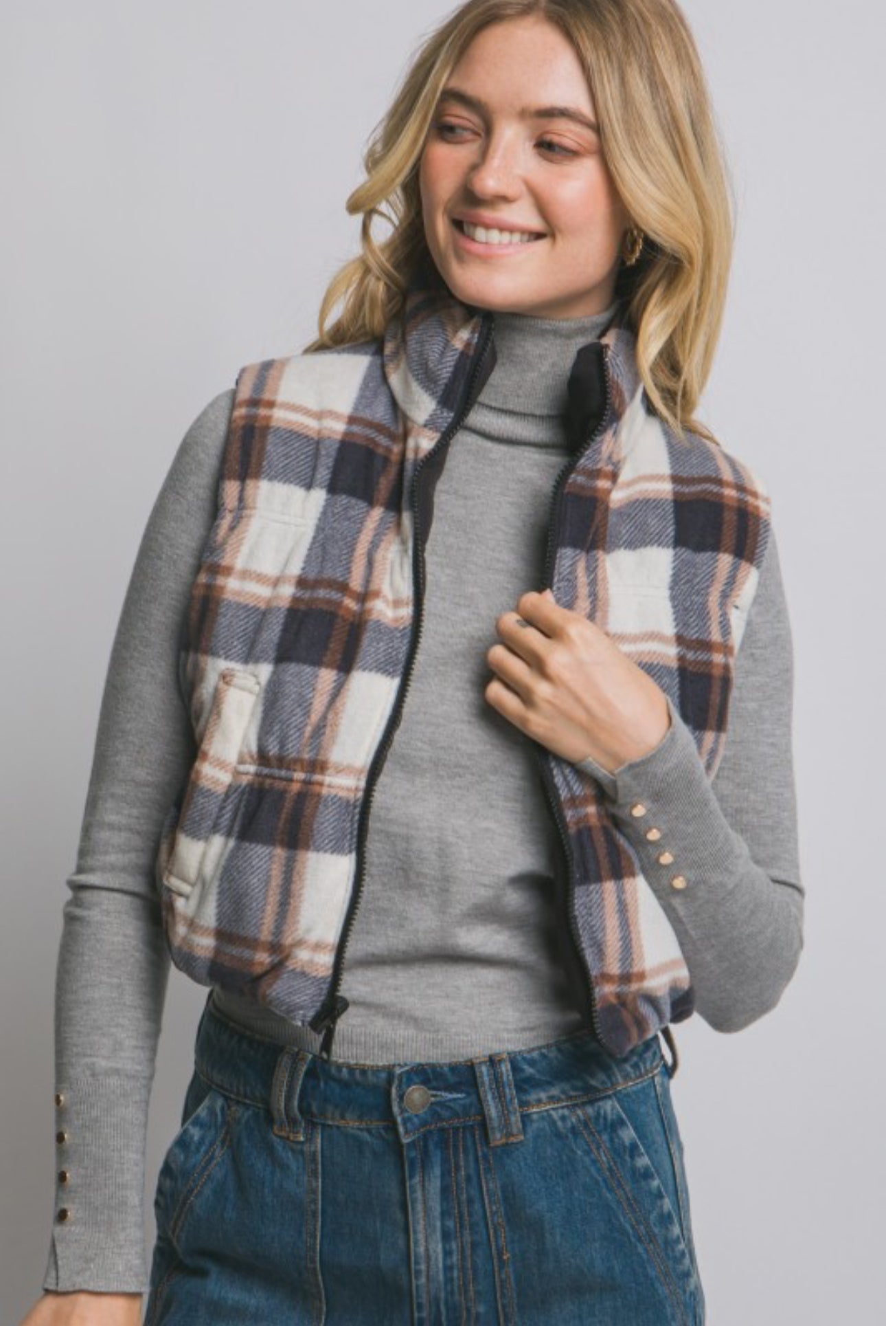 The Carson Reversible Black Plaid Puffer Vest