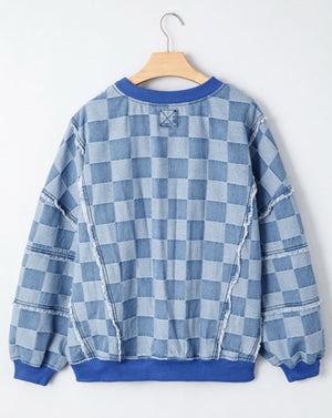 Kiss Her Goodbye Plaid Denim Oversized Pullover