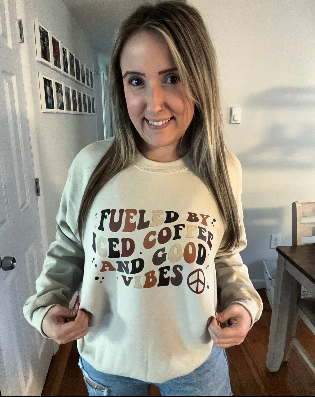 Fueled By Iced Coffee & Good Vibes Sand Unisex Graphic Sweatshirt