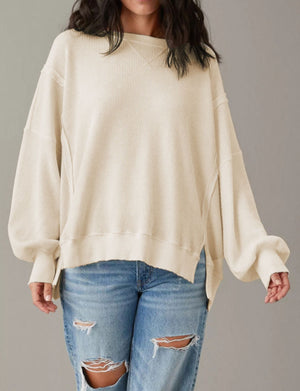 That’s So Yesterday Taupe Waffle Knit Oversized Sweatshirt