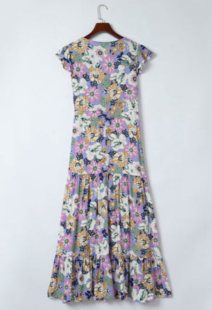 Lavender Fields Ruffled Long Sleeve Floral Dress