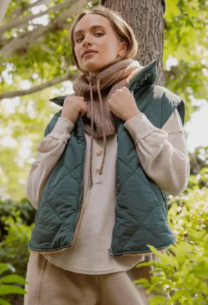 Just For Me Sage Quilted Fleece Lined Puffer Vest