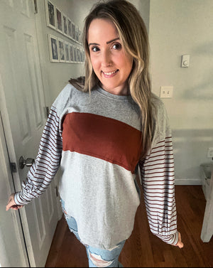 Sundance Gray Colorblock Bishop Sleeve Top