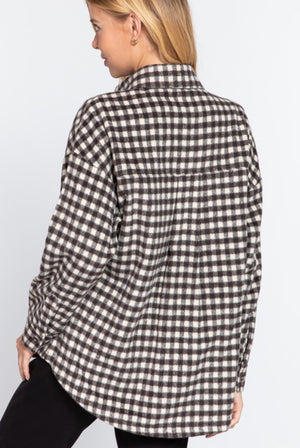 Great Escape Black & Cream Plaid Oversized Shacket