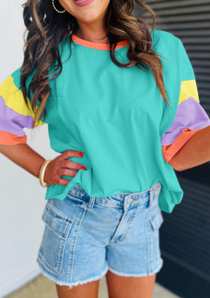 PREORDER Blue Pastel Color Block Short Sleeve Top