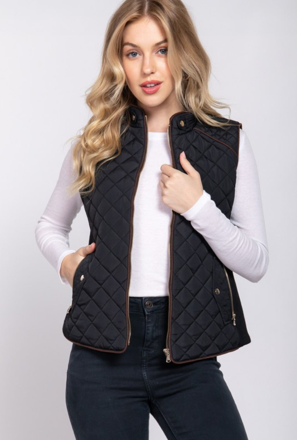 Own Your Truth Black Quilted Detailed Vest