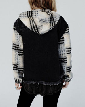 If You Only Knew Black Frayed Hem Hooded Denim Jacket