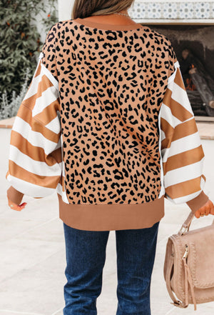Deal Breaker Brown Leopard Striped Long Sleeve Sweatshirt