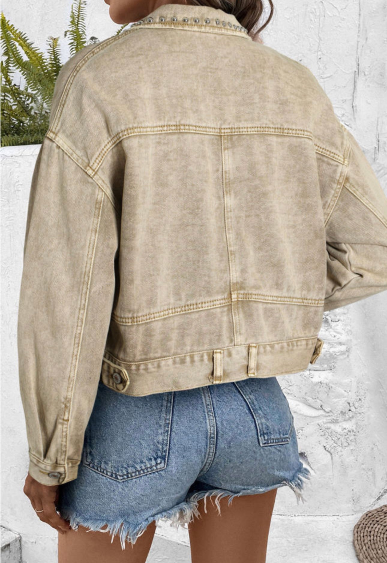 Khaki Rockin’ Rivets Studded Denim Jacket