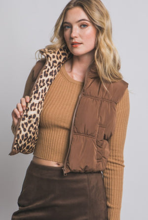 The Carson Reversible Leopard Puffer Vest