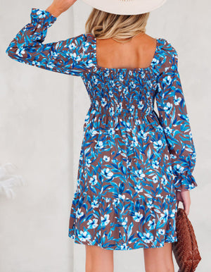 The Blueberry Dreamer Smocked Long Sleeve Floral Dress