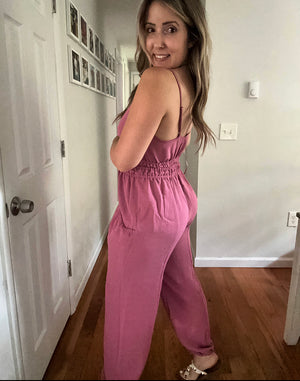 Can’t Keep Up Pink Pocketed Jumpsuit
