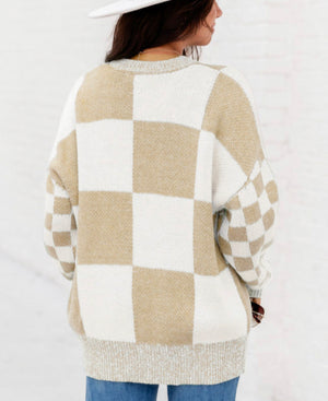 Gossip Girl Checkered Print Drop Shoulder Sweater