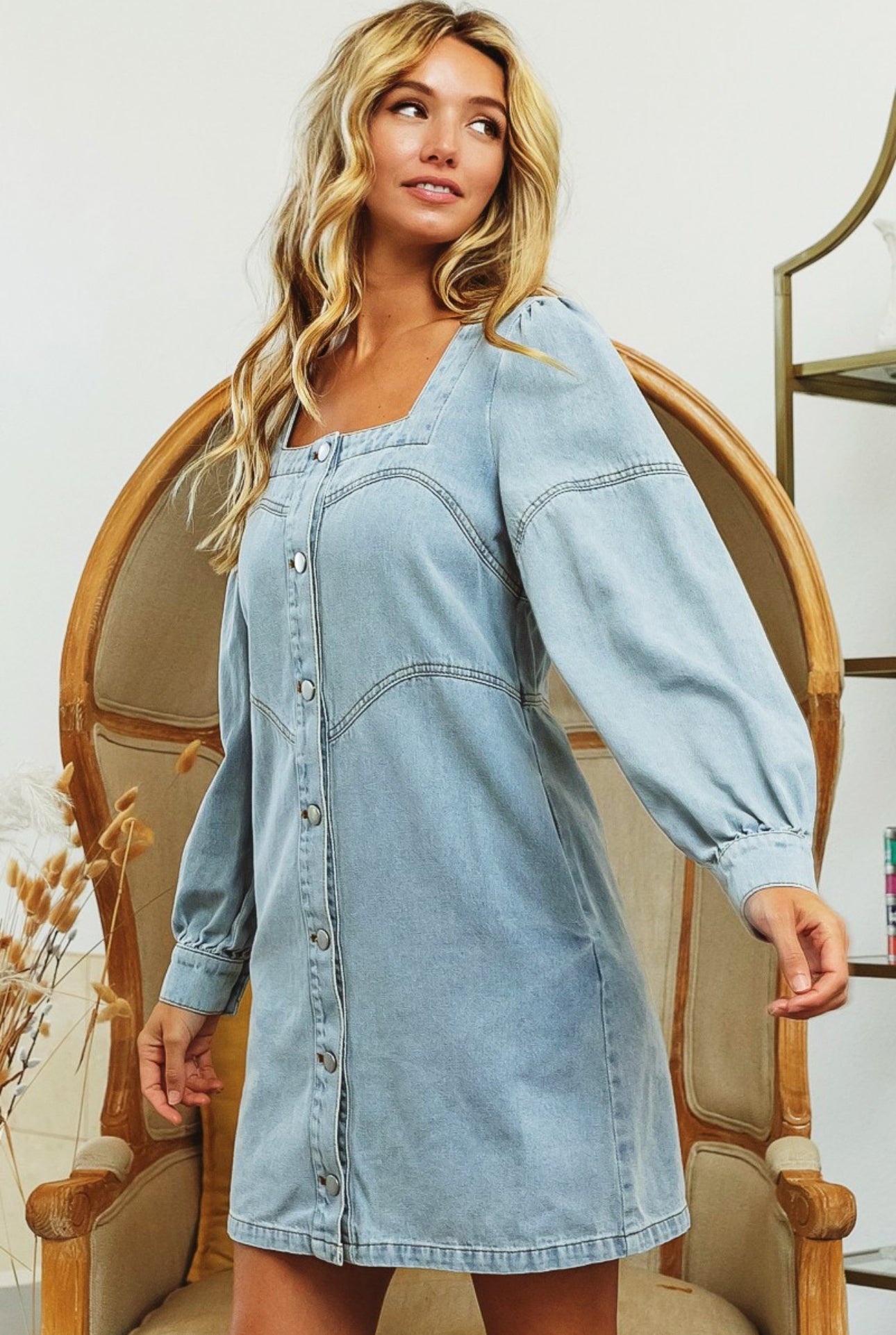 Who’s That Girl Square Neck Denim Mini Dress