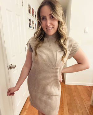 Simple & Sweet Taupe Ribbed Knit Sweater Dress