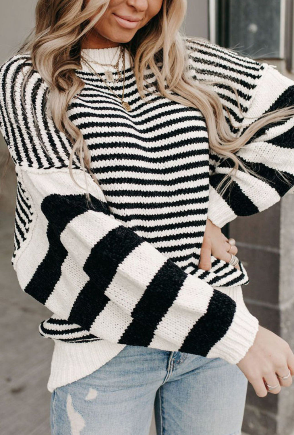 PREORDER The Jemma Striped Bishop Sleeve Sweater