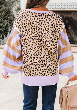 Deal Breaker Lavender Leopard Striped Long Sleeve Sweatshirt