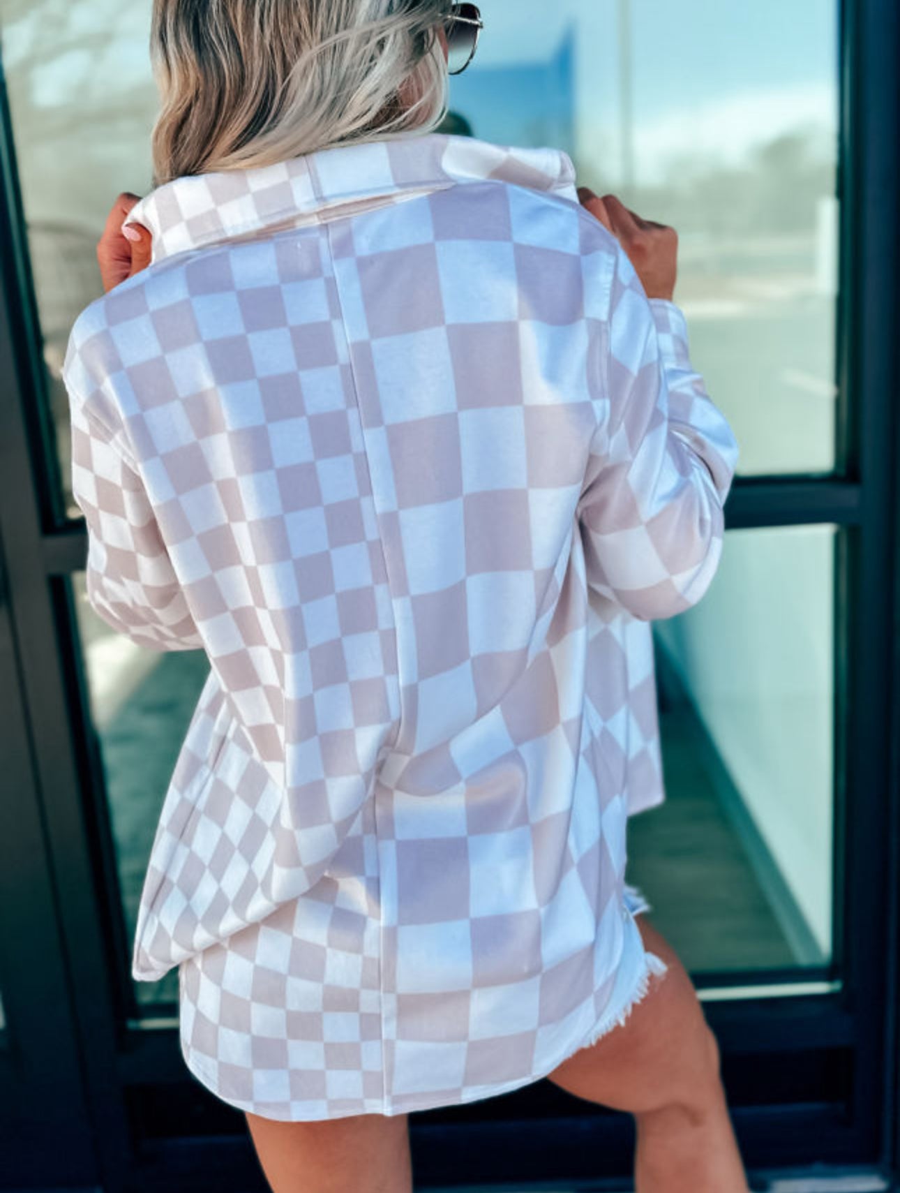 The Campus Cutie Neutral Plaid Button Down Shacket