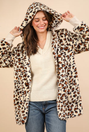 All Bundled Up Oversized Leopard Faux Fur Jacket