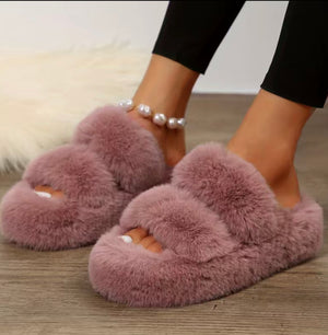 Pink Luxe Double Band Fluffy Slippers