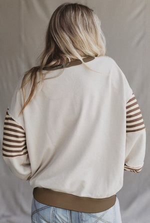 The Midnight Shift Striped Colorblock Patchwork Sweatshirt