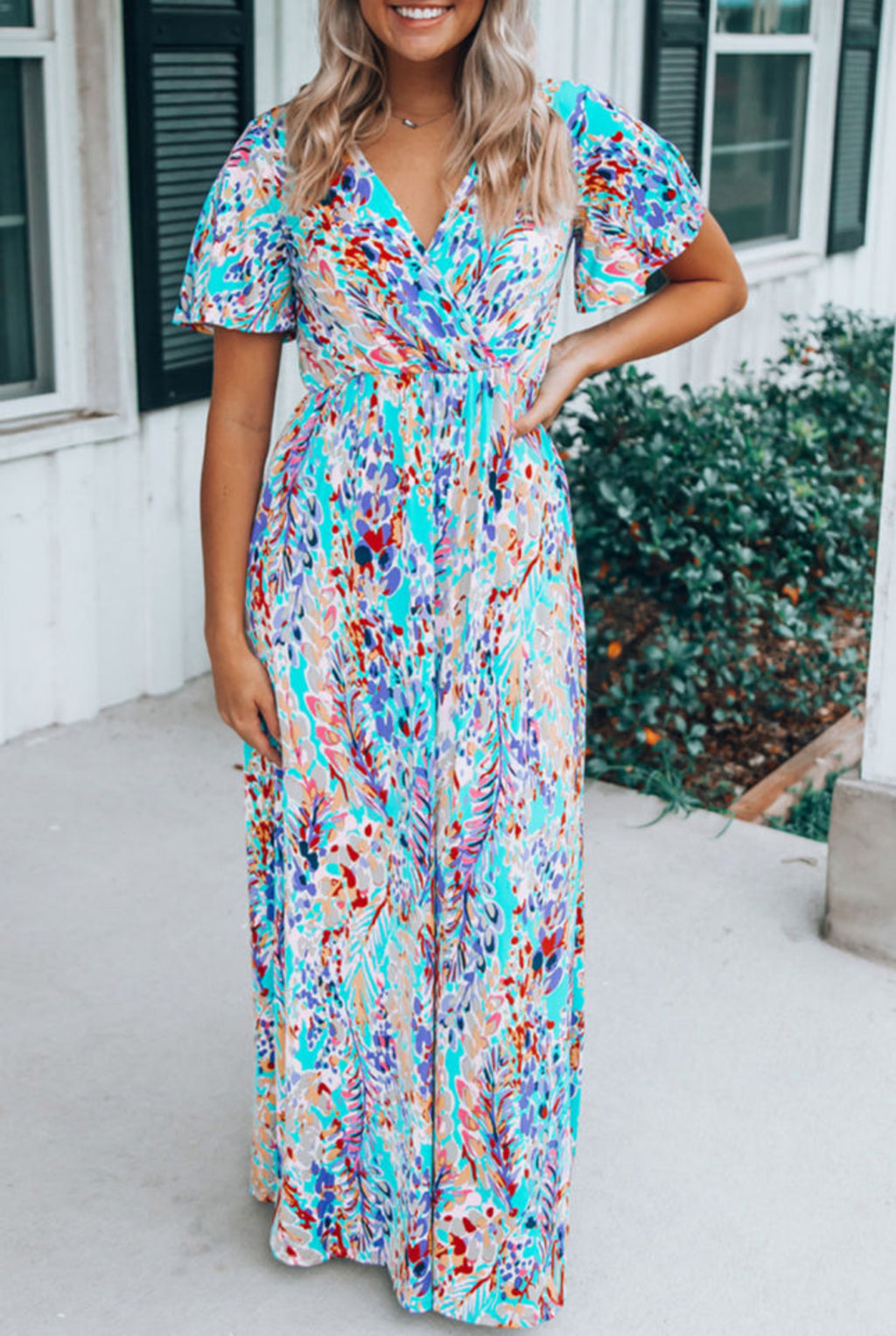 Seaside Turquoise Floral Maxi Dress