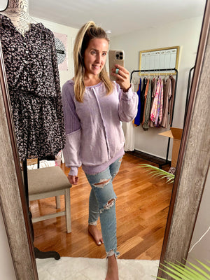 Lavender Waffle Knit Patchwork Sweatshirt