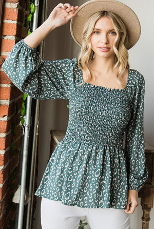 The Maia Olive Leopard Print Babydoll Top