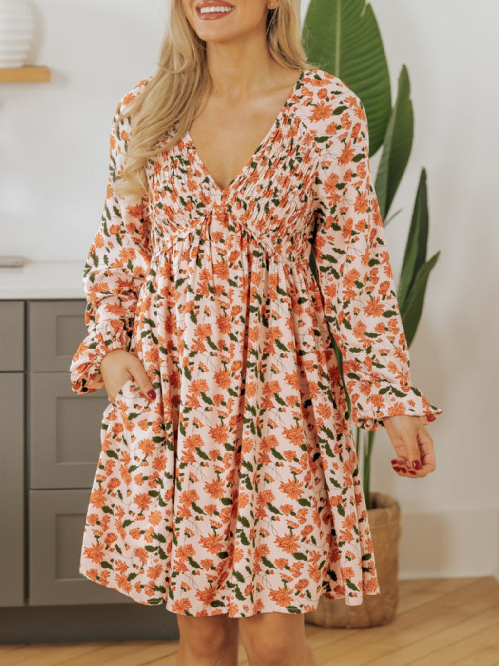 The Harvest Cutie Smocked Babydoll Floral Dress