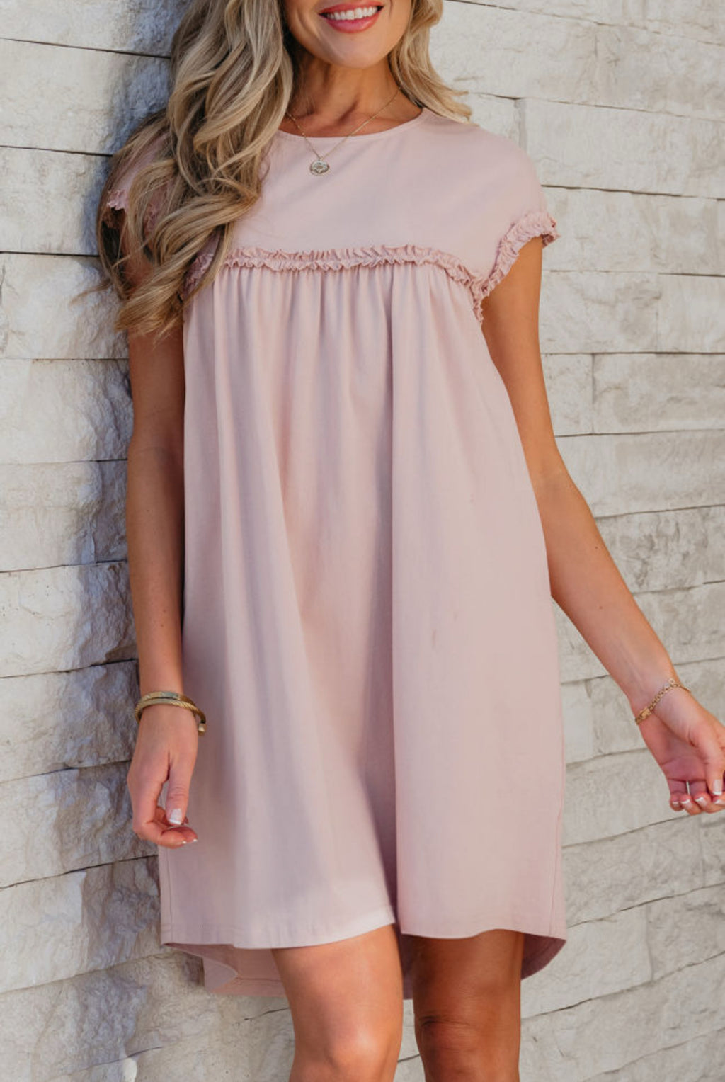 The Jana Oatmeal Frilled Mini Dress