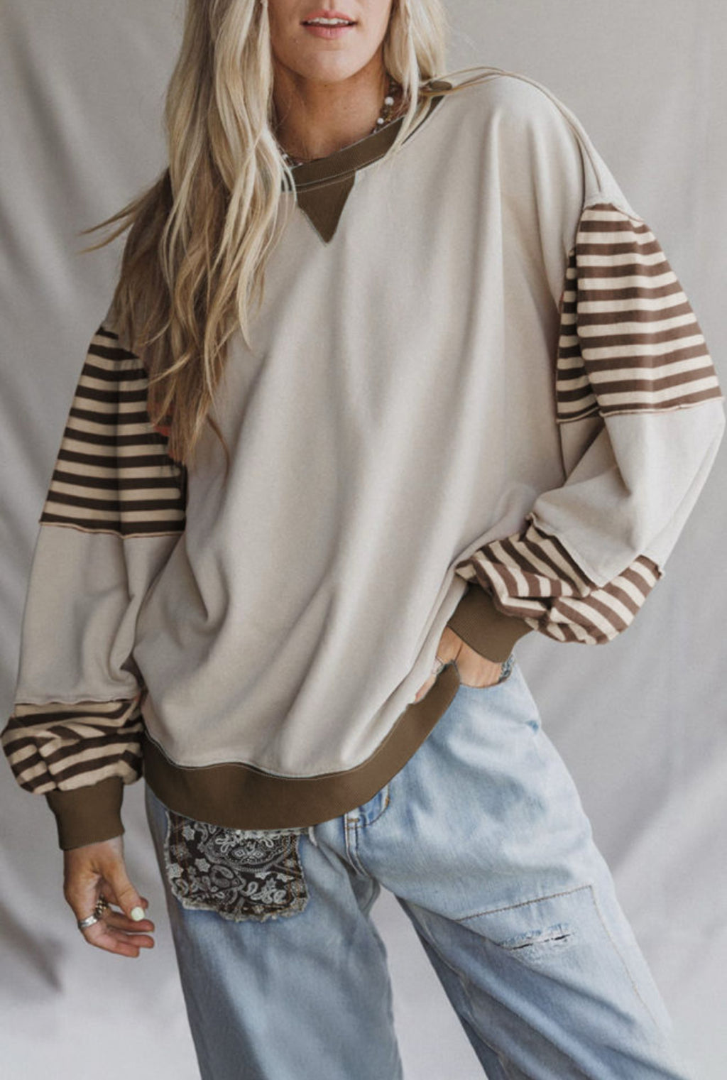 The Midnight Shift Striped Colorblock Patchwork Sweatshirt