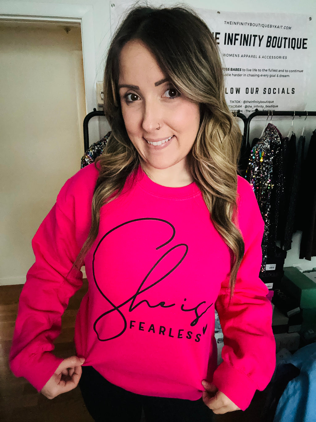 She is FEARLESS Full Size UNISEX Fleece Sweatshirt