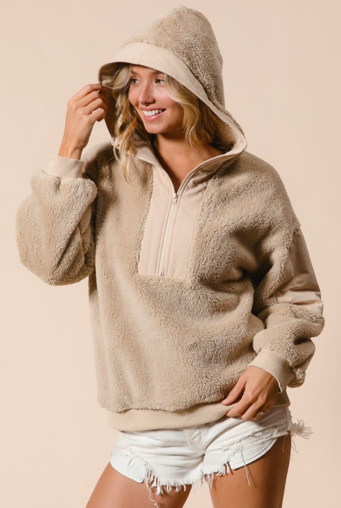 The Cozy Up Beige Fleece Hooded Shacket